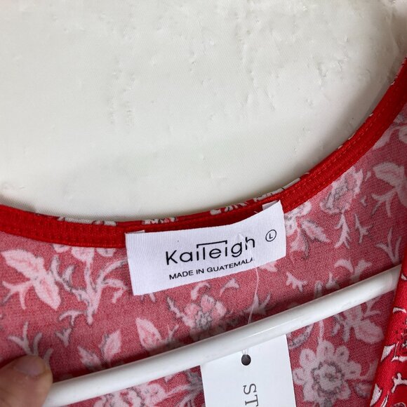 NWT Kaileigh Stitch Fix Sz L Delaney Red White Floral Wide Leg Crop Jumpsuit - Picture 6 of 10